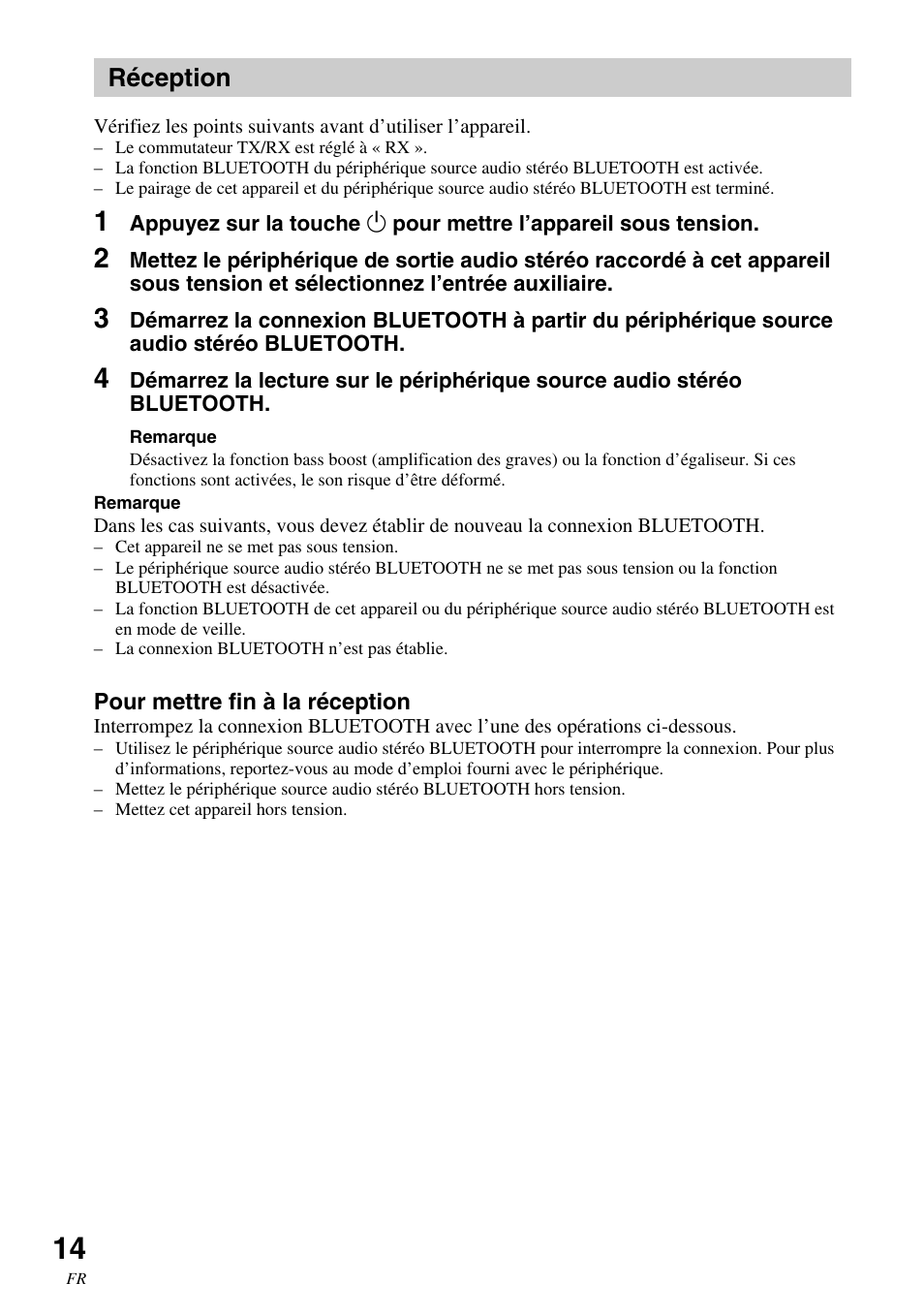 Réception | Sony HWS-BTA2W User Manual | Page 36 / 68