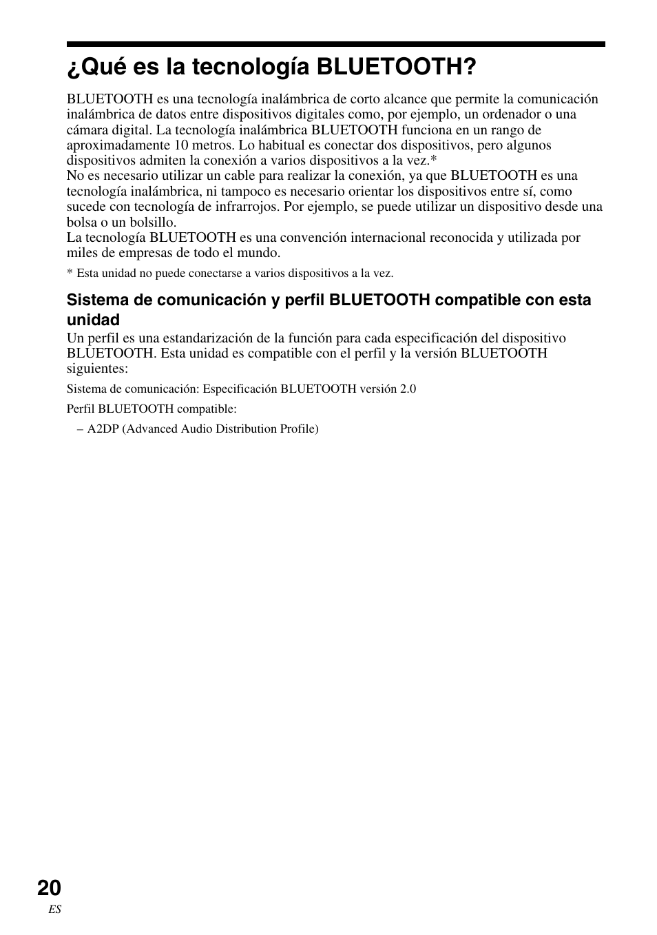 Qué es la tecnología bluetooth, Qué es la tecnología, Bluetooth | Sony HWS-BTA2W User Manual | Page 64 / 68