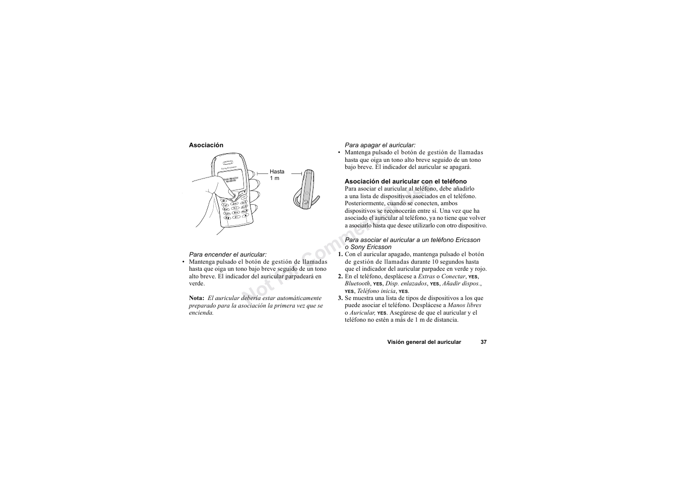 No t fo r c om me rci al u se | Sony HBH-60 User Manual | Page 37 / 95