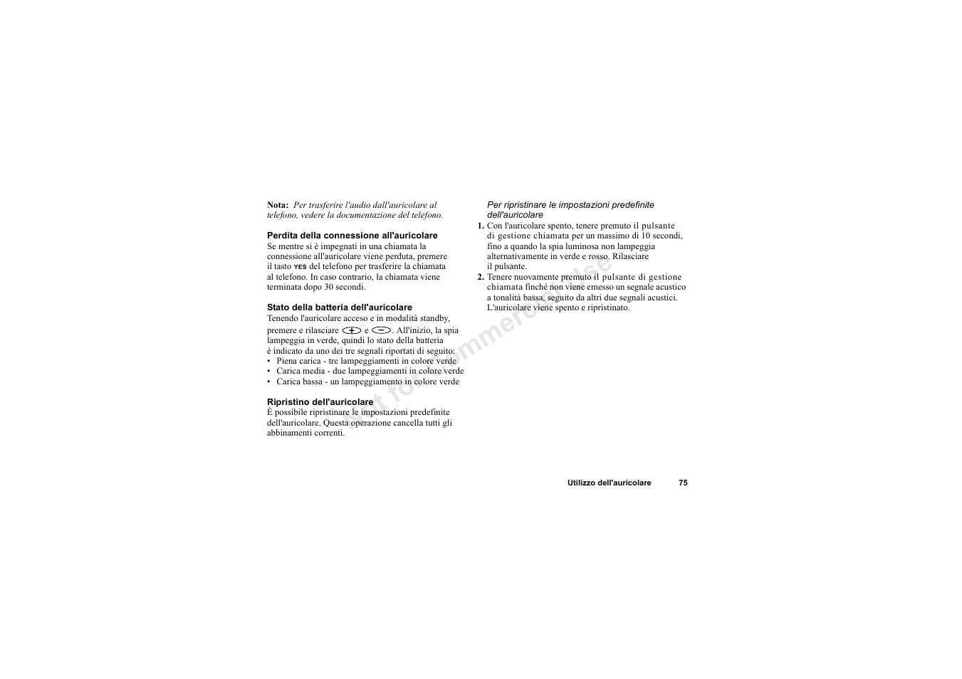 No t fo r c om me rci al u se | Sony HBH-60 User Manual | Page 75 / 95