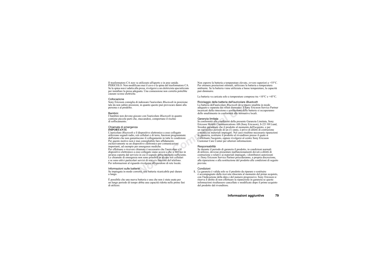 No t fo r c om me rci al u se | Sony HBH-60 User Manual | Page 79 / 95