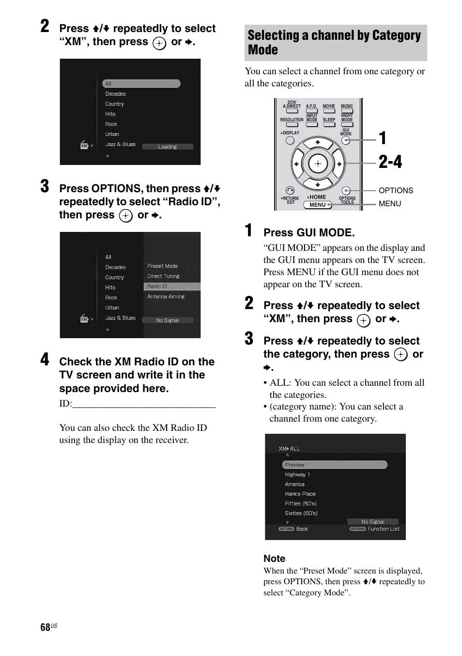 Selecting a channel by category mode | Sony STR-DG920 User Manual | Page 68 / 116