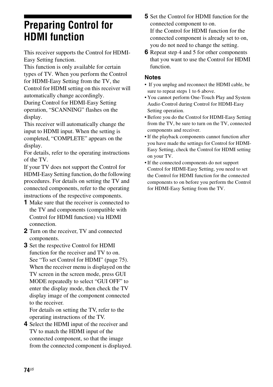 Preparing control for hdmi function | Sony STR-DG920 User Manual | Page 74 / 116