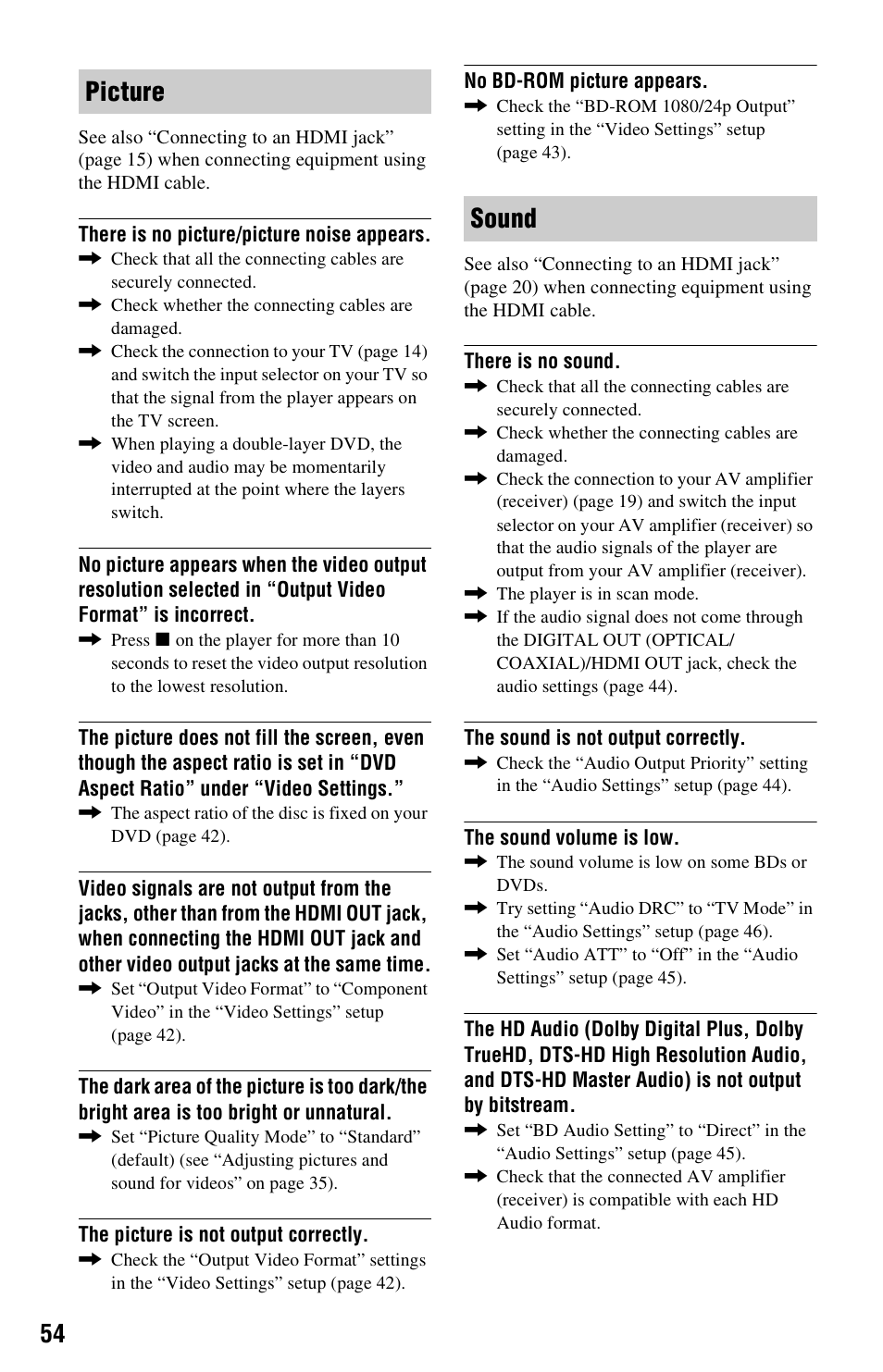 Picture sound | Sony BDP-S350 User Manual | Page 54 / 79