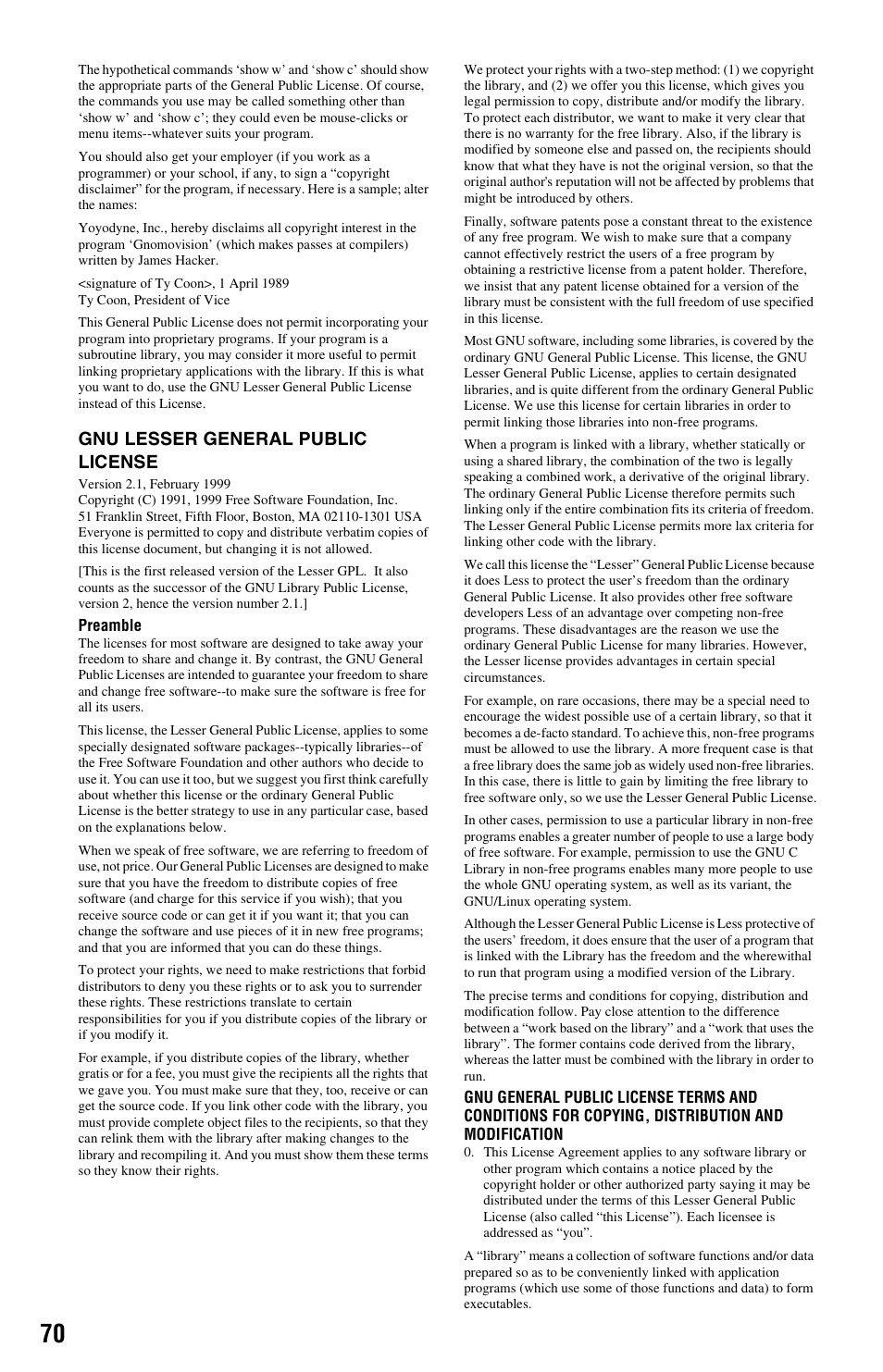 Gnu lesser general public license | Sony BDP-S350 User Manual | Page 70 / 79