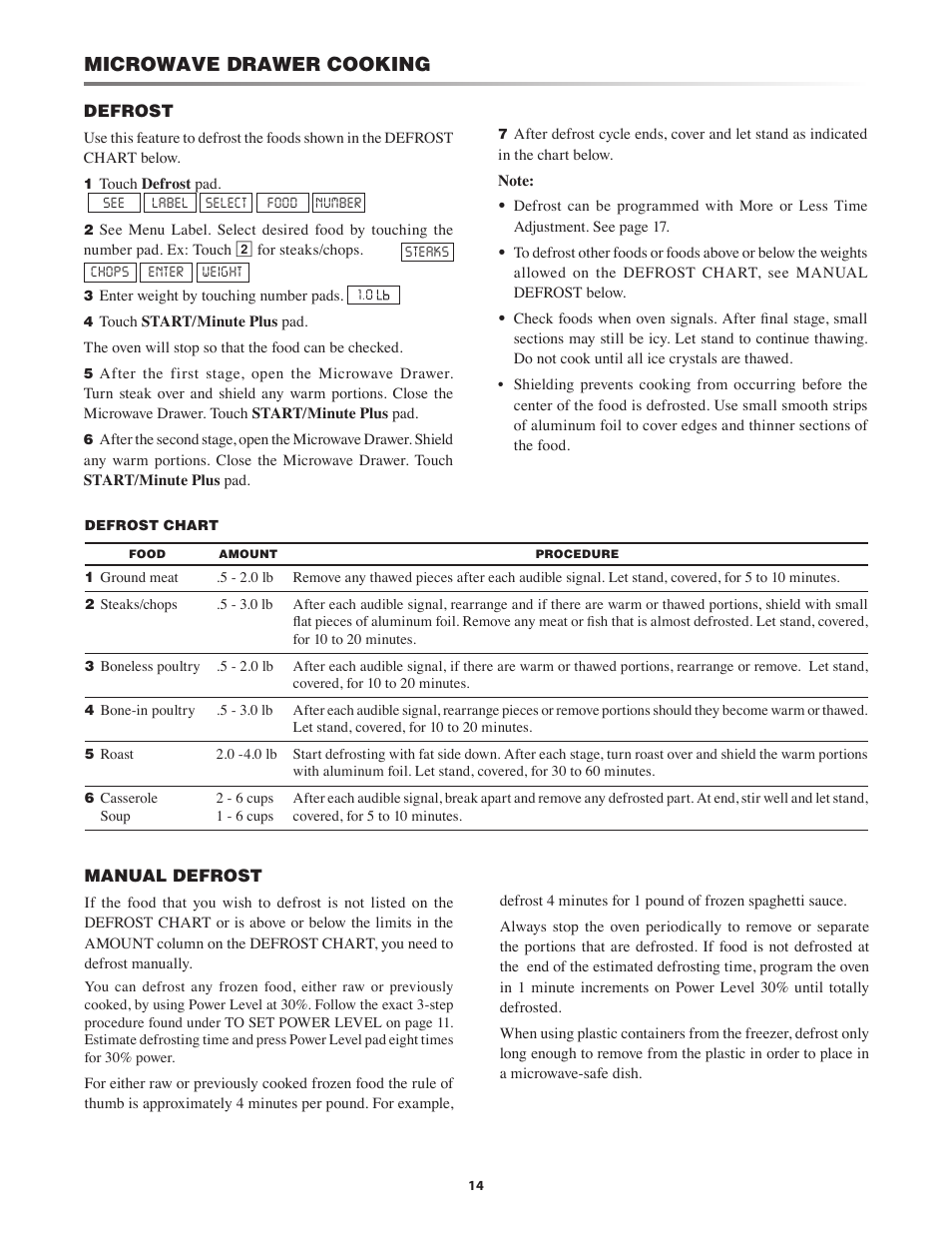 Microwave drawer cooking | Sony KB-6525P User Manual | Page 14 / 24