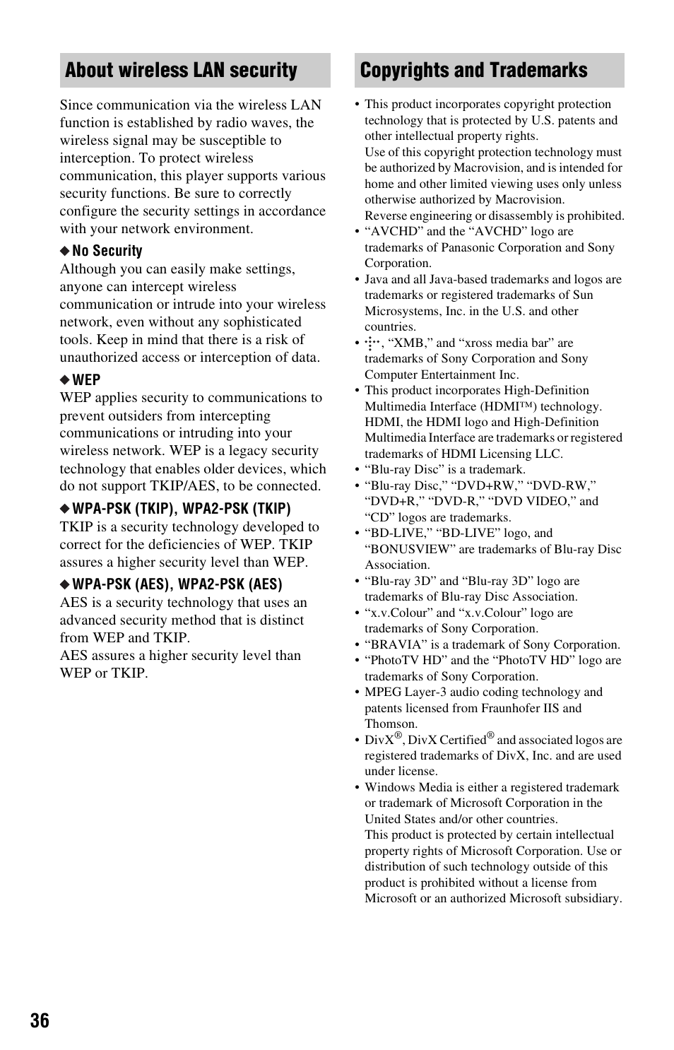 Sony BDP-S570 User Manual | Page 36 / 39