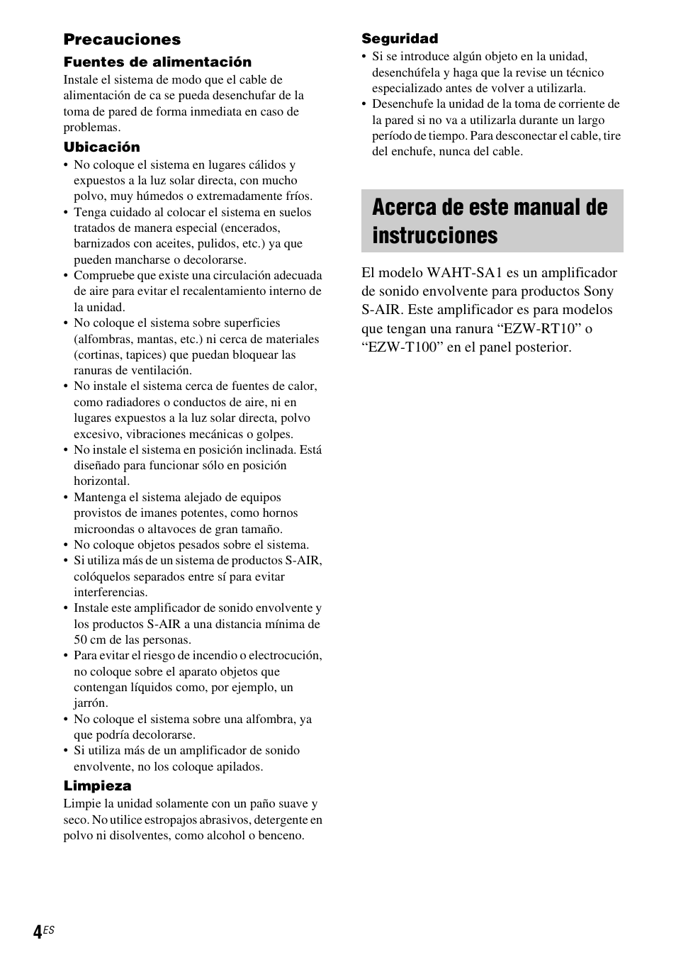 Acerca de este manual de instrucciones | Sony WAHT-SA1 User Manual | Page 32 / 48