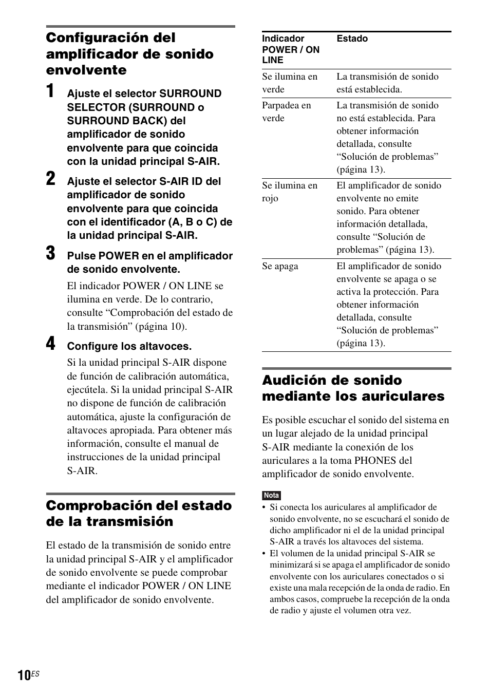 Comprobación del estado de la transmisión, Audición de sonido mediante los auriculares | Sony WAHT-SA1 User Manual | Page 38 / 48