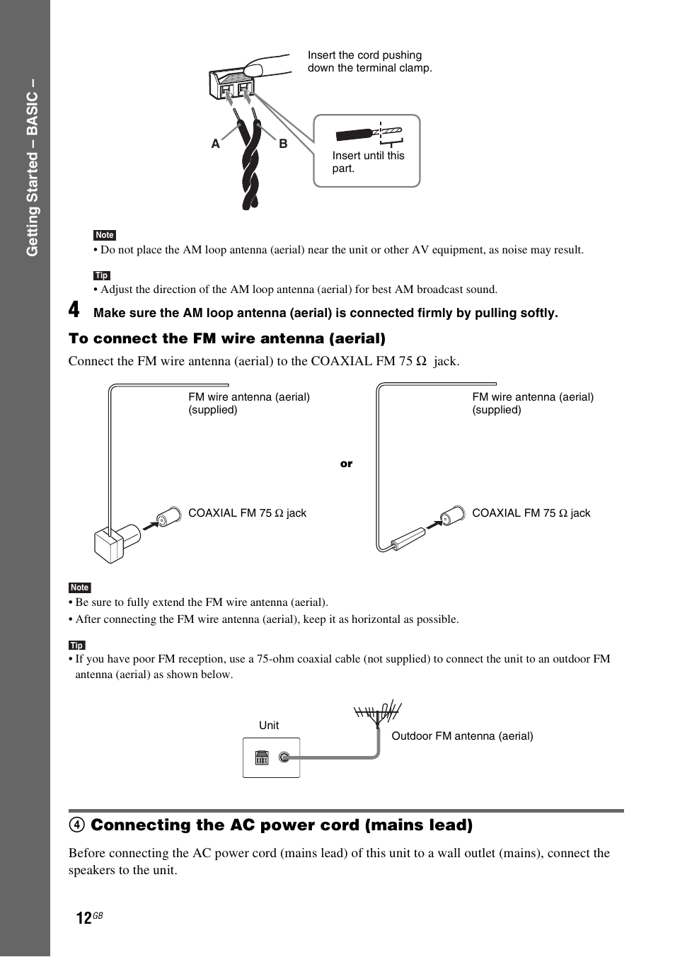 4 connecting the ac power cord (mains lead), 4connecting the ac power cord (mains lead) | Sony DAV-DZ231 User Manual | Page 12 / 96