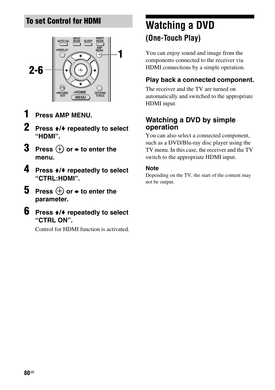 Watching a dvd (one-touch play), Watching a dvd, One-touch play) | Sony STR-DG820 User Manual | Page 80 / 108