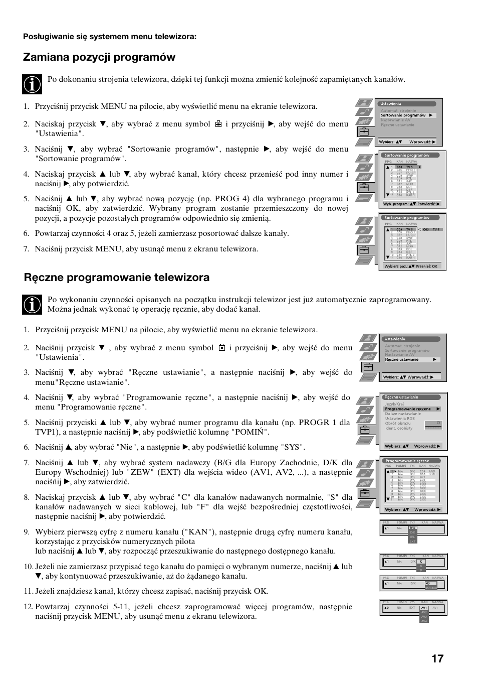 Zamiana pozycji programów, Ręczne programowanie telewizora | Sony FD Trinitron KV-32FX65 K User Manual | Page 97 / 108