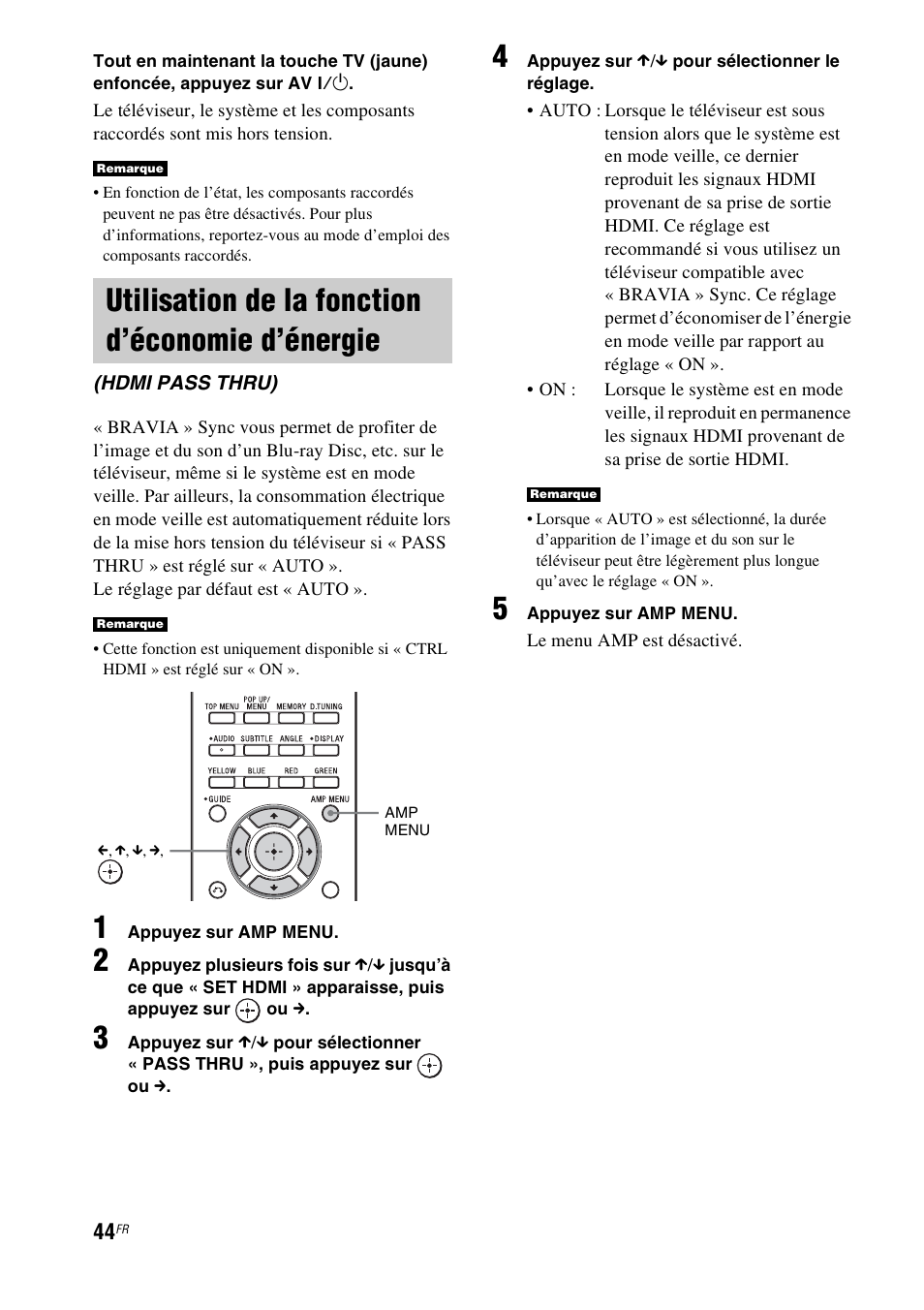 Utilisation de la fonction d’économie d’énergie, Utilisation de la fonction d’économie, D’énergie (hdmi pass thru) | Sony nenuzhniy User Manual | Page 100 / 180