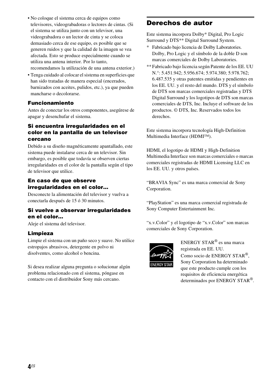 Derechos de autor | Sony nenuzhniy User Manual | Page 120 / 180