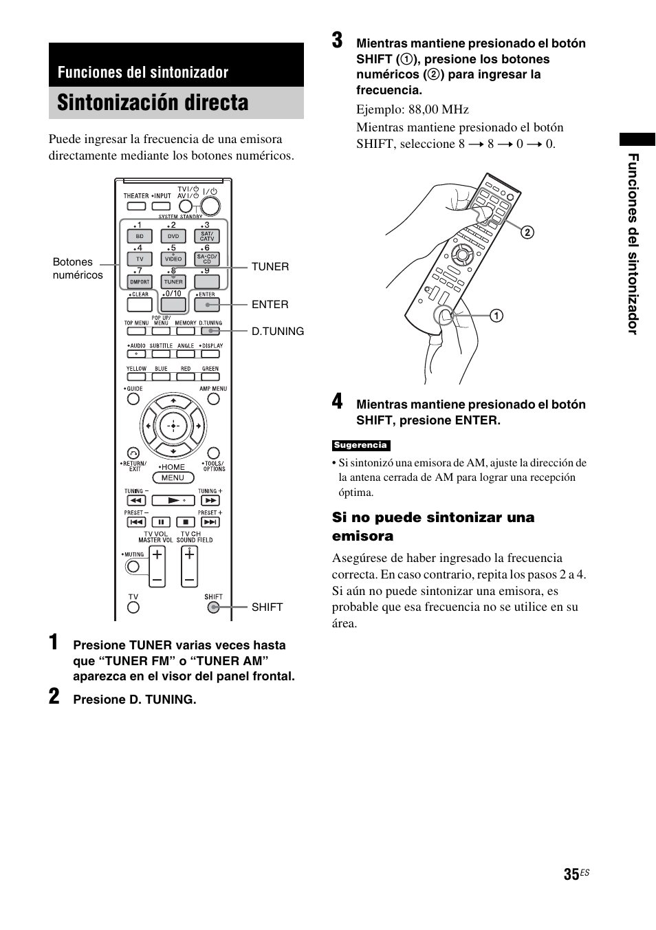 Funciones del sintonizador, Sintonización directa | Sony nenuzhniy User Manual | Page 151 / 180