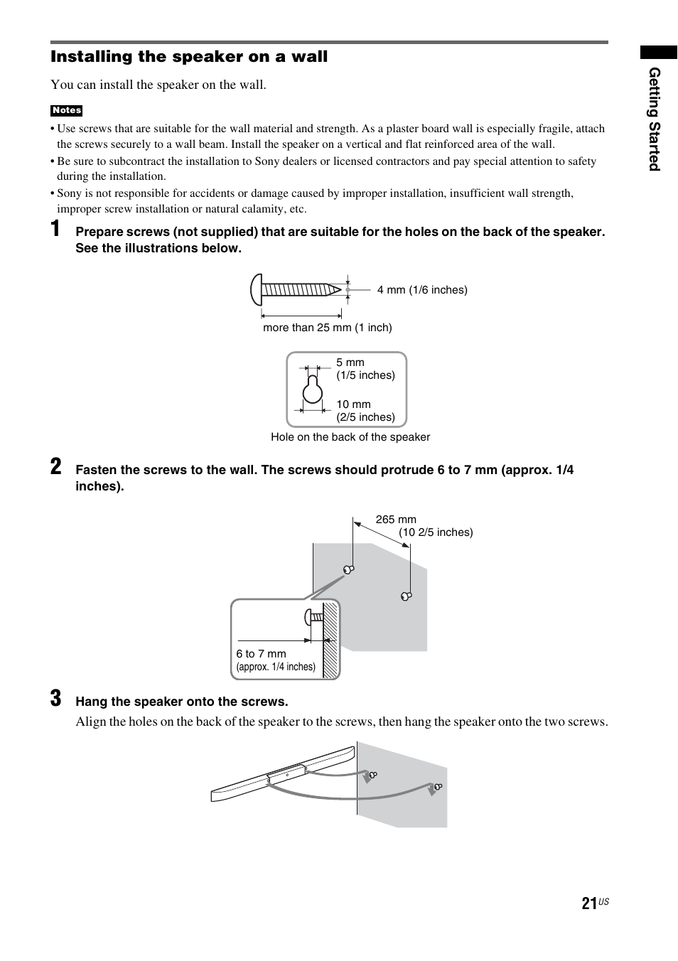Installing the speaker on a wall | Sony nenuzhniy User Manual | Page 21 / 180