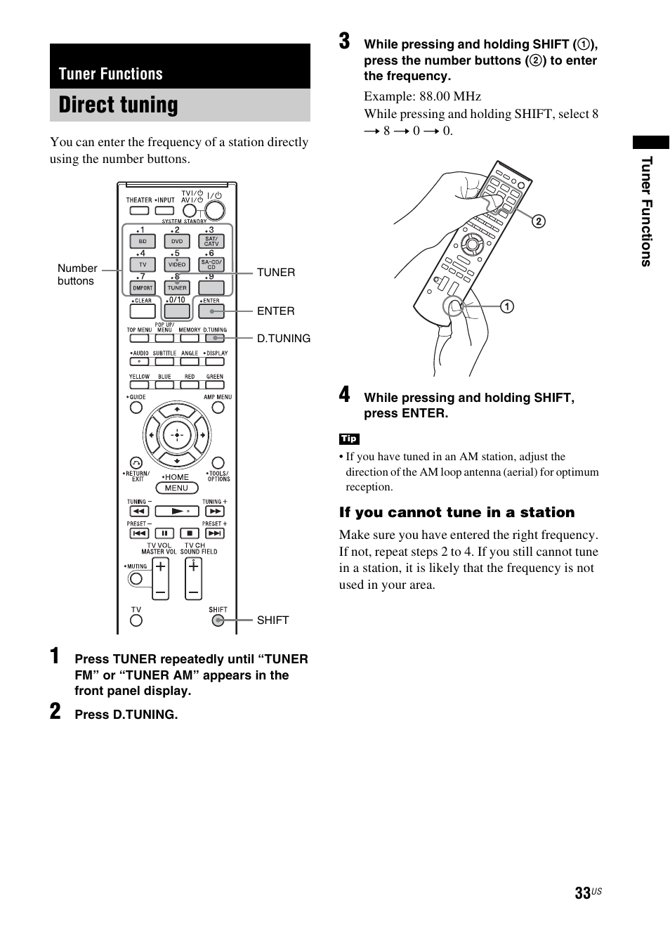 Tuner functions, Direct tuning | Sony nenuzhniy User Manual | Page 33 / 180