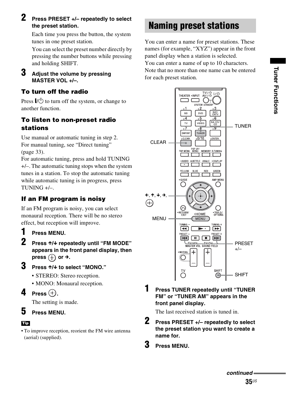 Naming preset stations | Sony nenuzhniy User Manual | Page 35 / 180