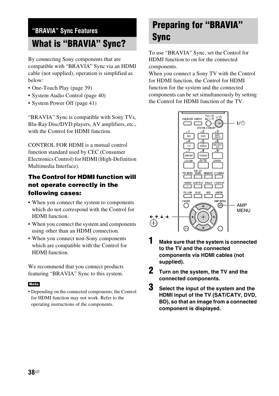 Bravia” sync features, What is “bravia” sync, Preparing for “bravia” sync | What is “bravia” sync? preparing for “bravia” sync | Sony nenuzhniy User Manual | Page 38 / 180