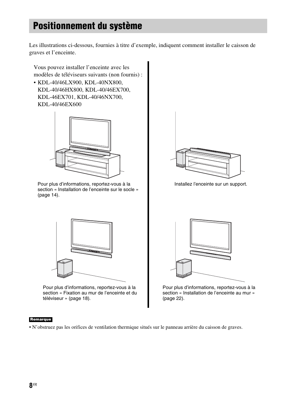 Positionnement du système | Sony nenuzhniy User Manual | Page 64 / 180