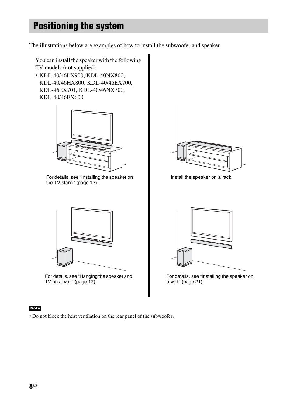 Positioning the system | Sony nenuzhniy User Manual | Page 8 / 180