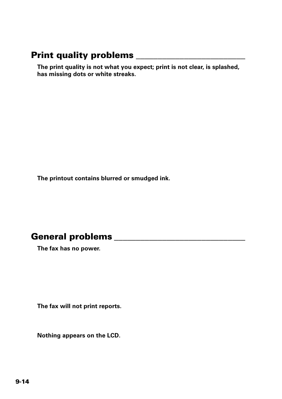 Print quality problems, General problems | Sony FAX-B140 User Manual | Page 104 / 119