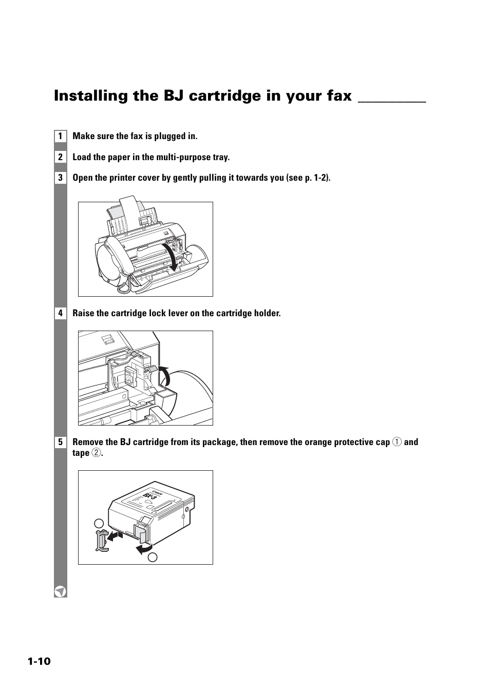 Installing the bj cartridge in your fax | Sony FAX-B140 User Manual | Page 18 / 119