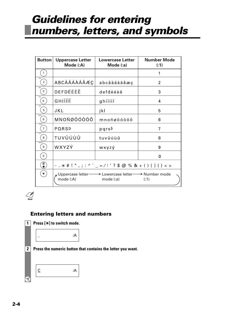 Entering letters and numbers | Sony FAX-B140 User Manual | Page 26 / 119