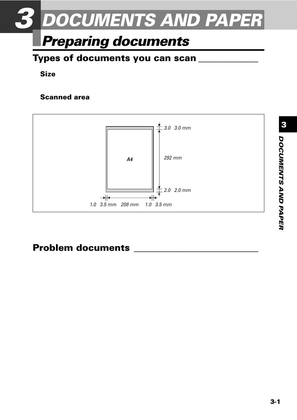 Documents and paper, Preparing documents, Types of documents you can scan | Problem documents | Sony FAX-B140 User Manual | Page 37 / 119
