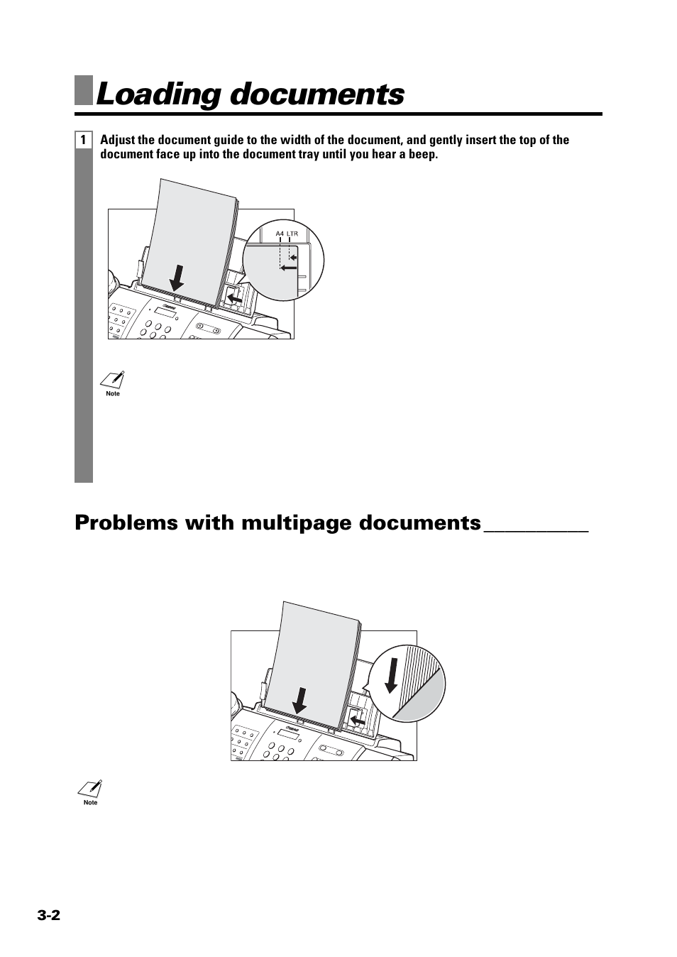 Loading documents, Problems with multipage documents | Sony FAX-B140 User Manual | Page 38 / 119