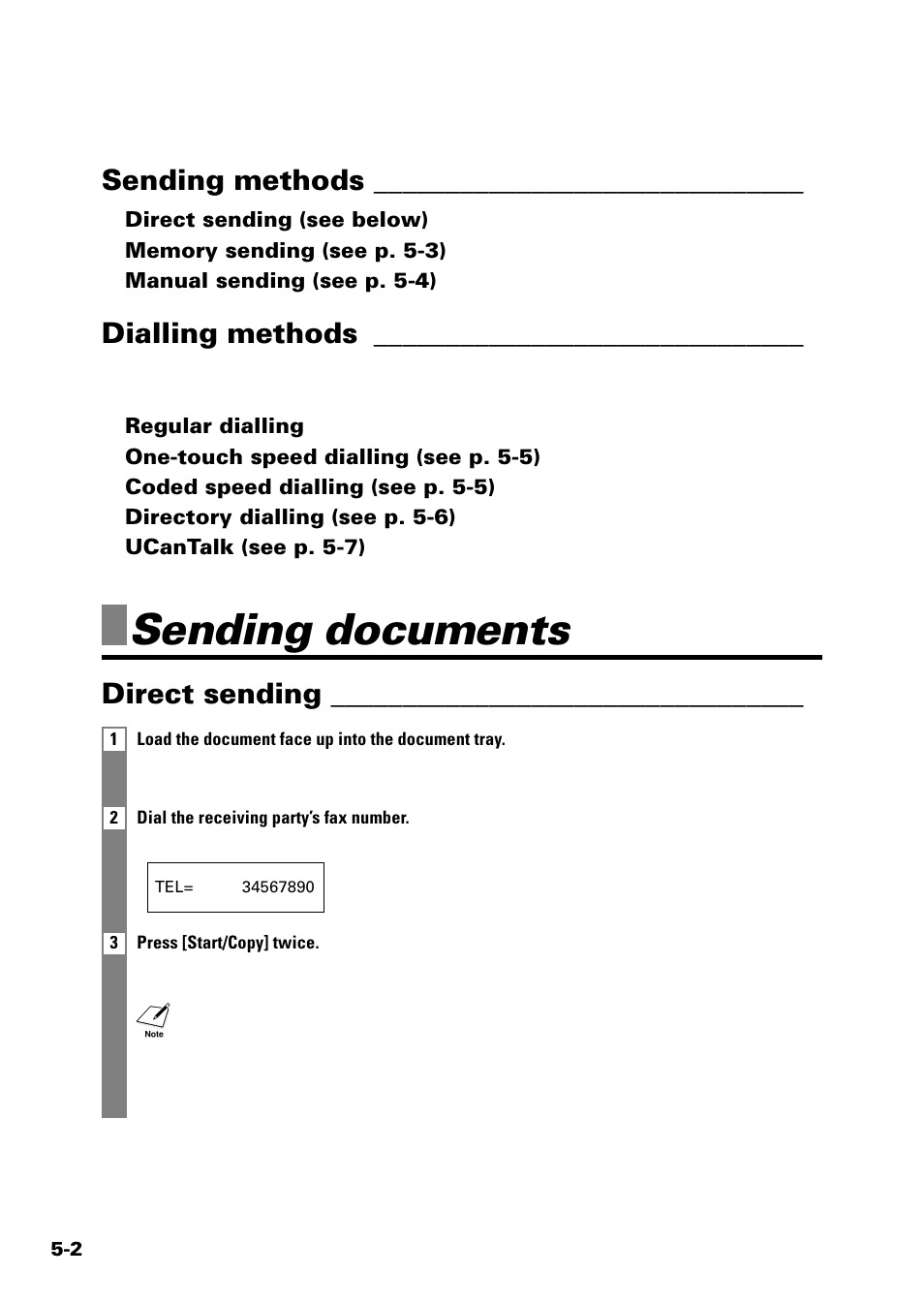 Sending documents, Sending methods, Dialling methods | Direct sending | Sony FAX-B140 User Manual | Page 44 / 119