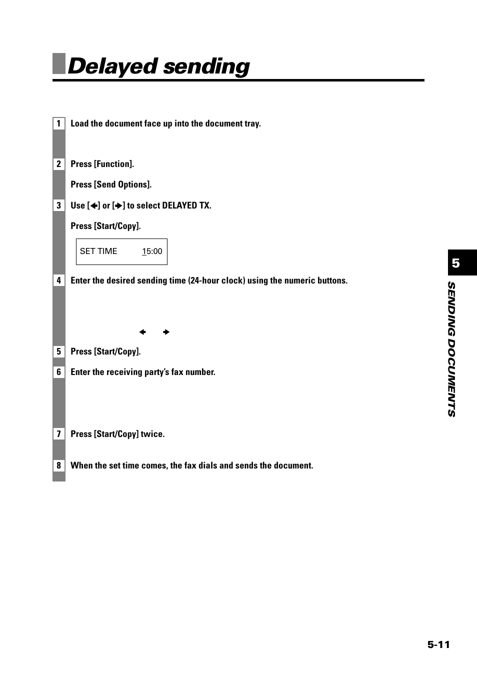 Delayed sending | Sony FAX-B140 User Manual | Page 53 / 119