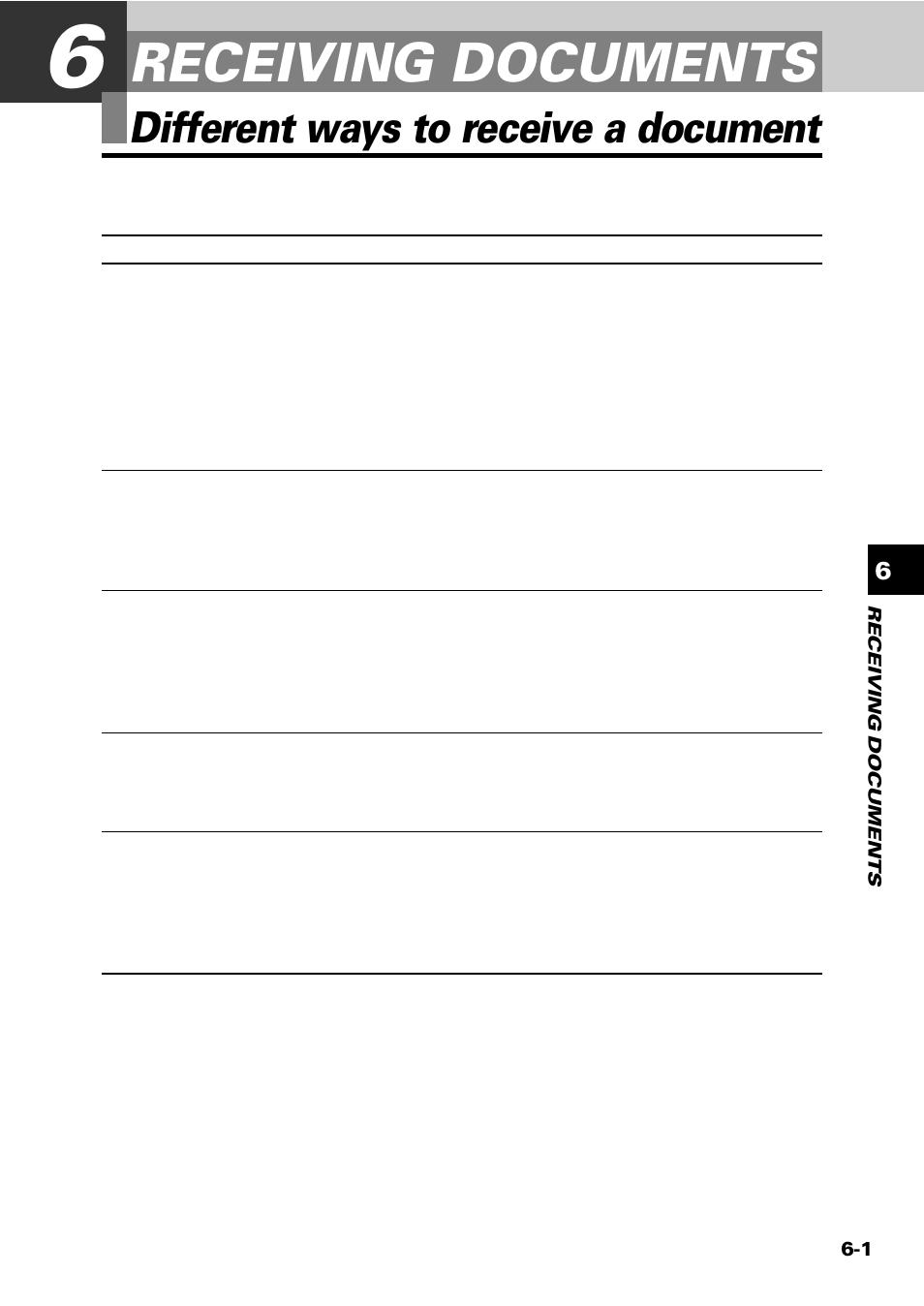 Receiving documents, Different ways to receive a document | Sony FAX-B140 User Manual | Page 59 / 119