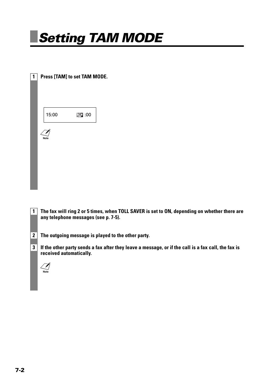 Setting tam mode | Sony FAX-B140 User Manual | Page 68 / 119