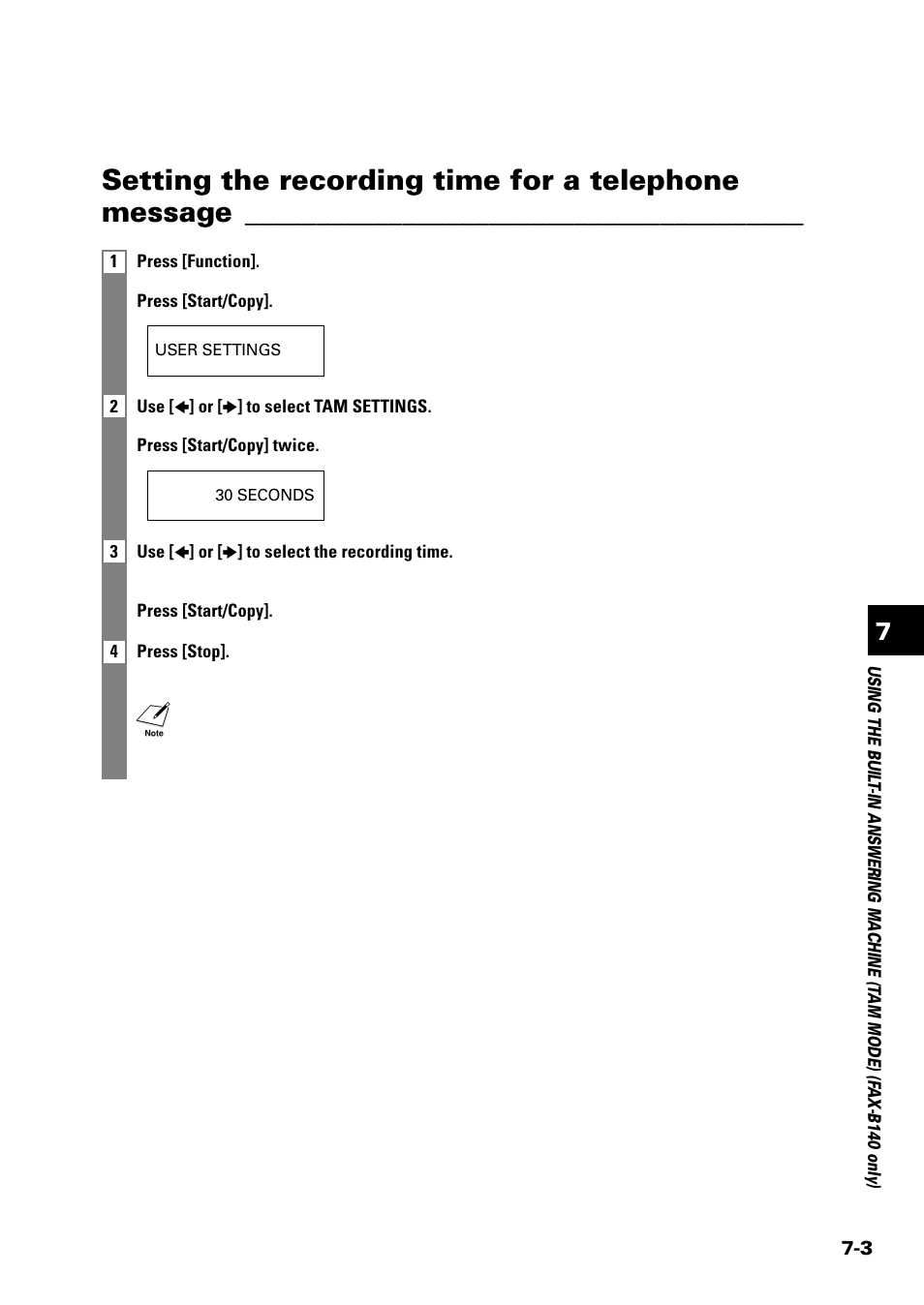 Setting the recording time for a telephone message | Sony FAX-B140 User Manual | Page 69 / 119