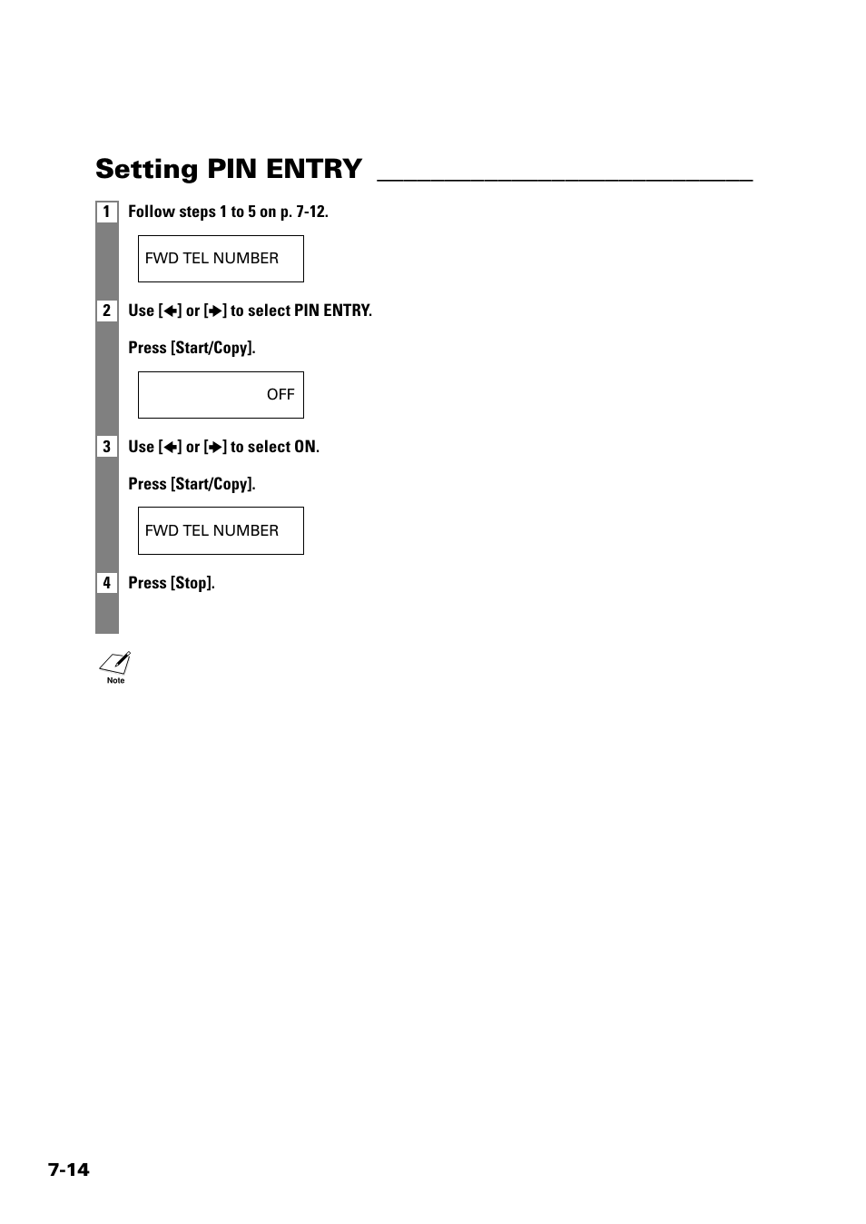 Setting pin entry | Sony FAX-B140 User Manual | Page 80 / 119