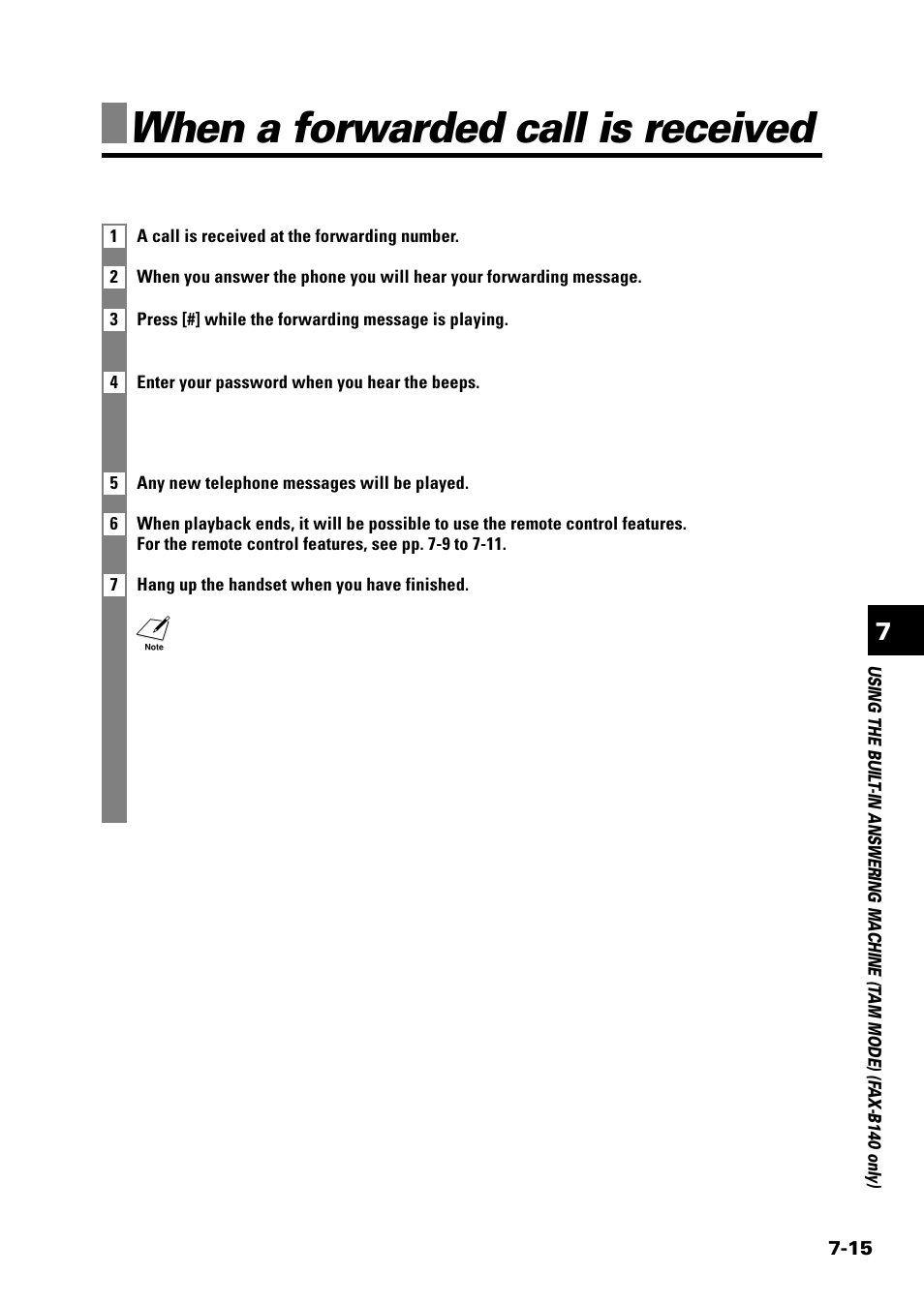 When a forwarded call is received | Sony FAX-B140 User Manual | Page 81 / 119