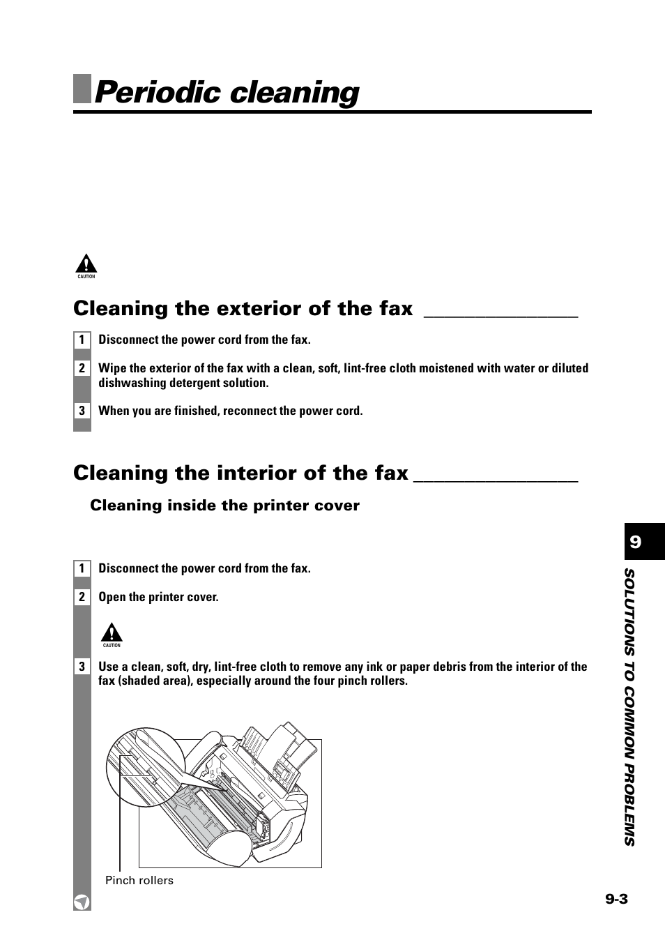 Periodic cleaning, Cleaning the exterior of the fax, Cleaning the interior of the fax | Sony FAX-B140 User Manual | Page 93 / 119