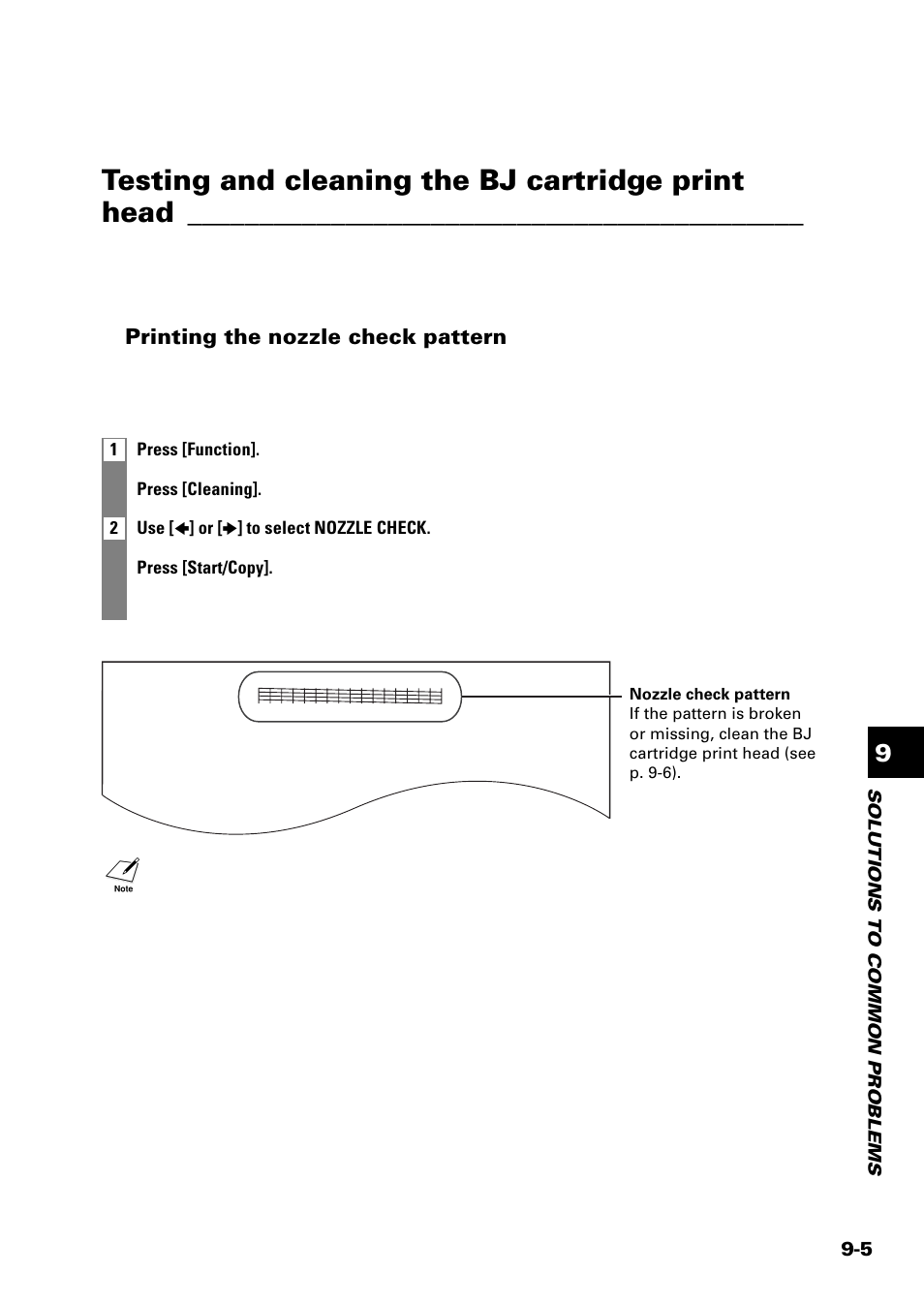 Testing and cleaning the bj cartridge print head | Sony FAX-B140 User Manual | Page 95 / 119