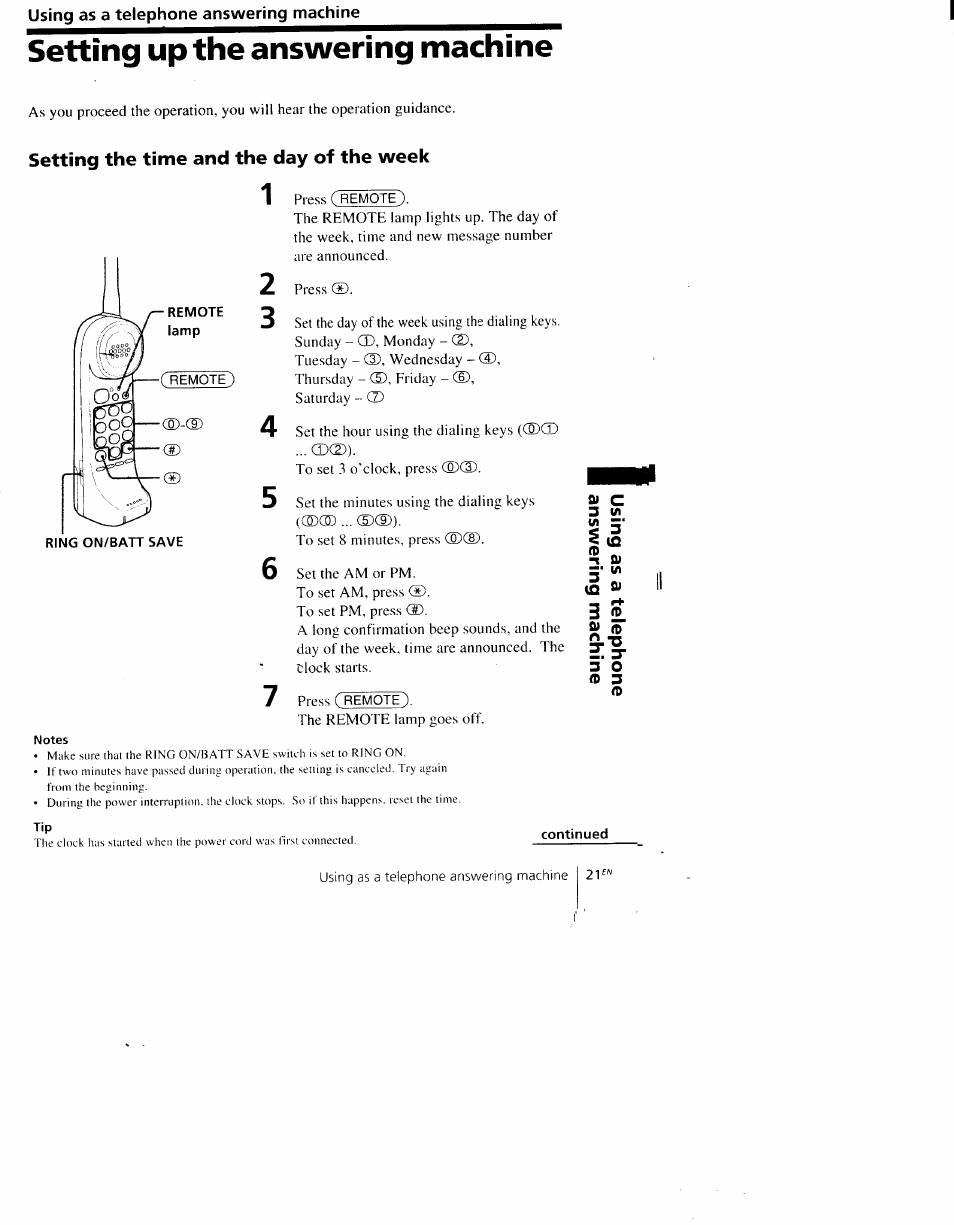 Setting up the answering machine, Fij c | Sony SPP-AQ500 User Manual | Page 21 / 84