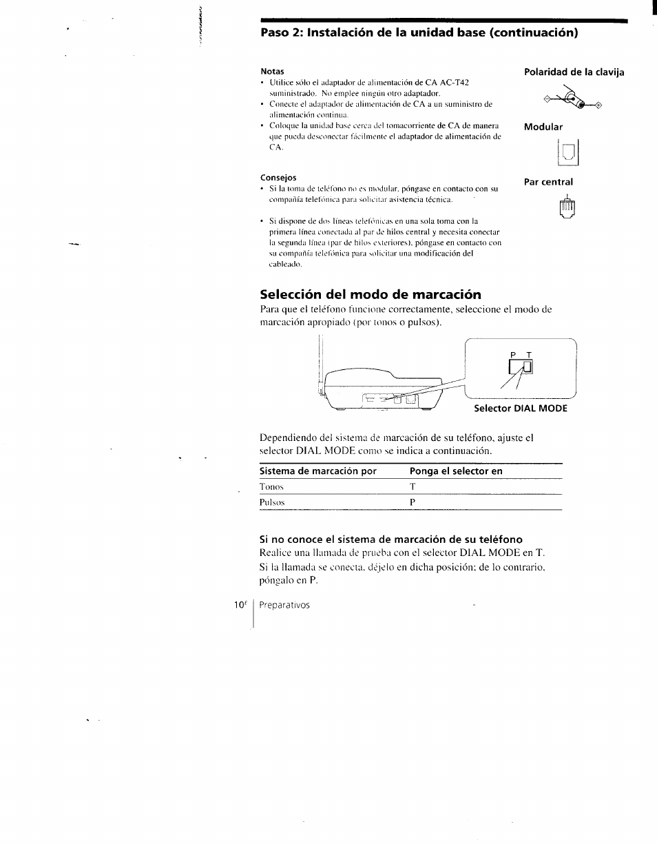 Selección del modo de marcación | Sony SPP-AQ500 User Manual | Page 51 / 84