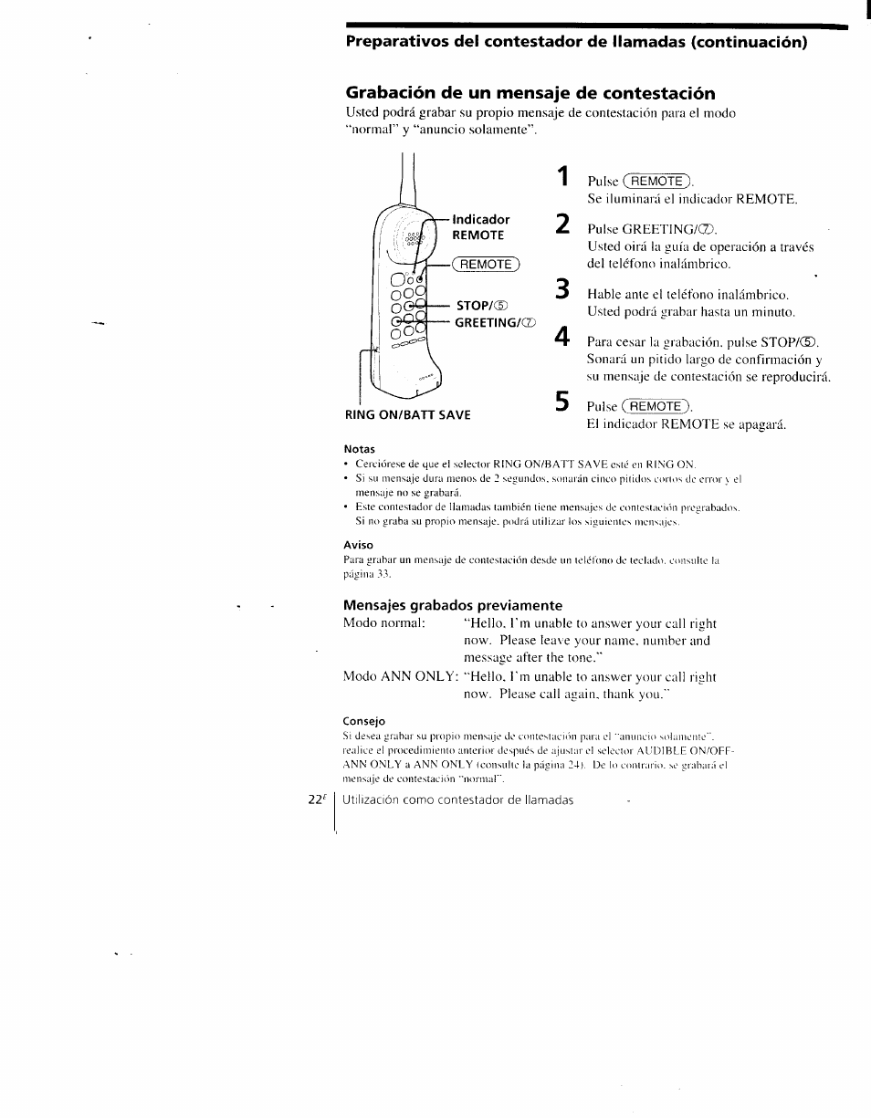 Grabación de un mensaje de contestación | Sony SPP-AQ500 User Manual | Page 63 / 84
