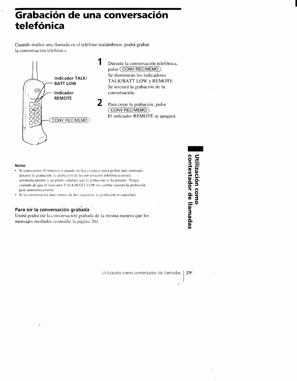 Grabación de una conversación telefónica | Sony SPP-AQ500 User Manual | Page 70 / 84