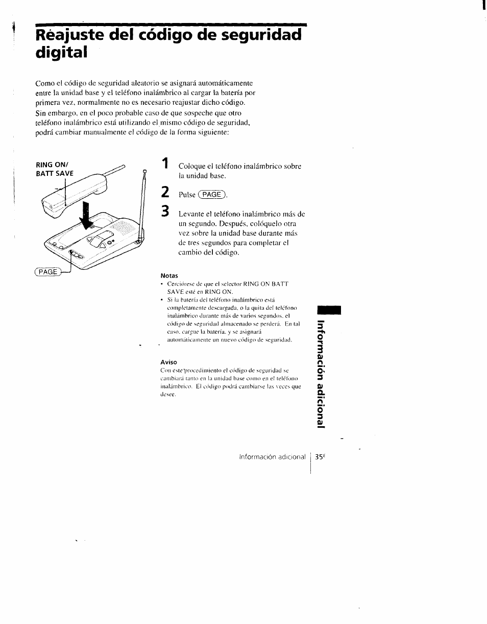 Réajuste del código de seguridad digital | Sony SPP-AQ500 User Manual | Page 76 / 84