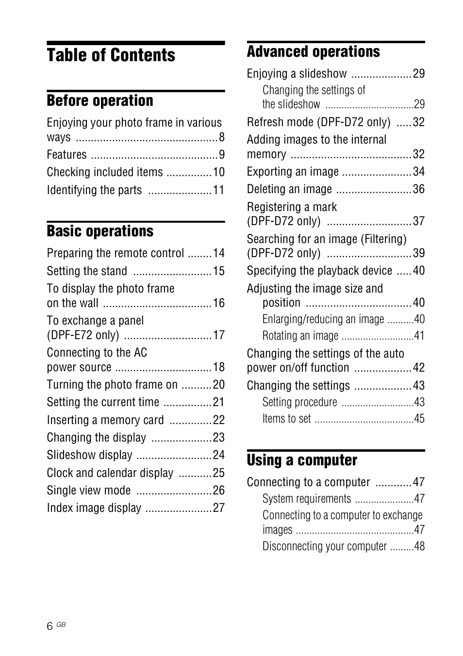 Sony S-FRAME DPF-A72/E72/D72 User Manual | Page 6 / 64