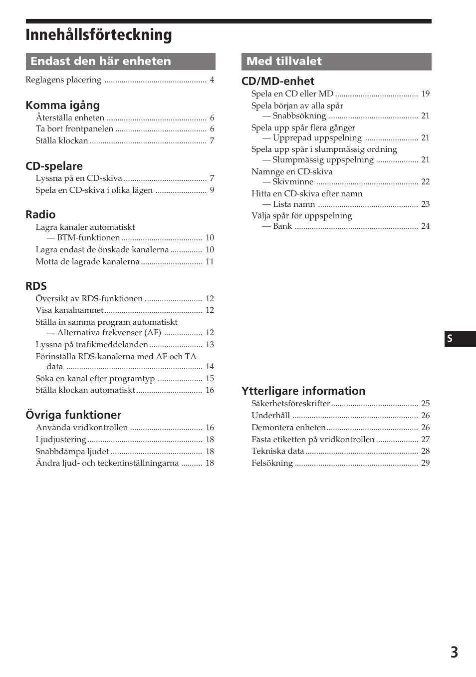 Innehållsförteckning | Sony CDX-C580R User Manual | Page 93 / 124