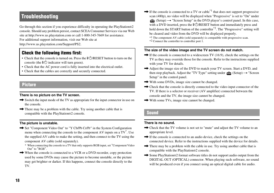 Troubleshooting | Sony Playstation 2 SCPH-90001 User Manual | Page 18 / 68