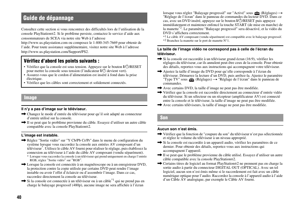 Guide de dépannage | Sony Playstation 2 SCPH-90001 User Manual | Page 40 / 68