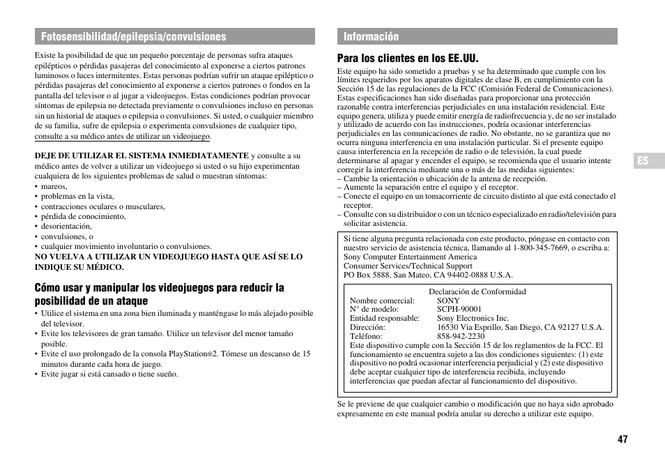 Sony Playstation 2 SCPH-90001 User Manual | Page 47 / 68
