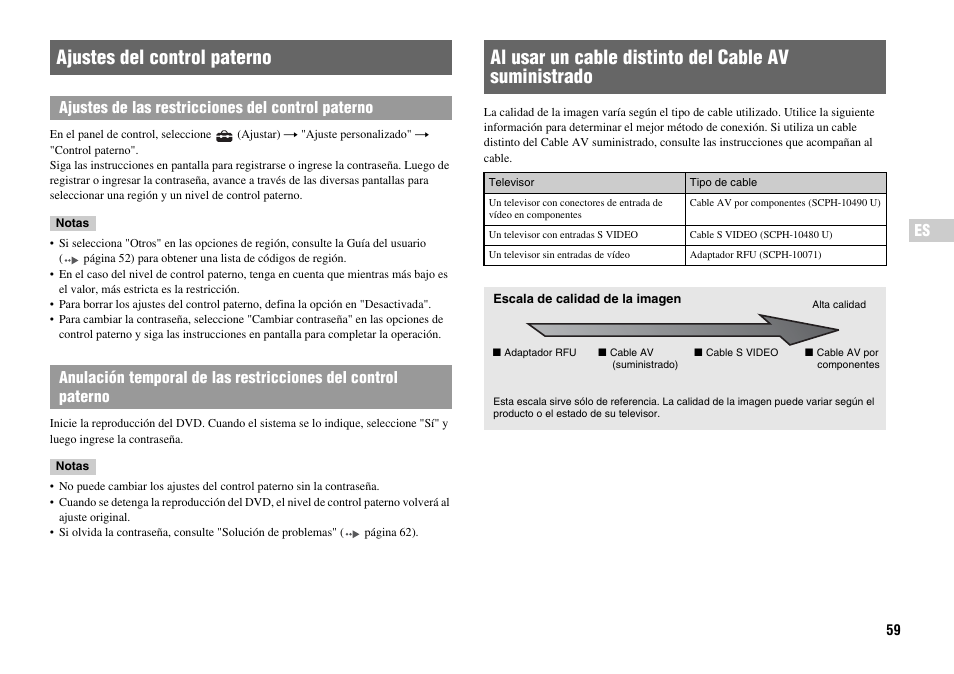 Ajustes del control paterno | Sony Playstation 2 SCPH-90001 User Manual | Page 59 / 68